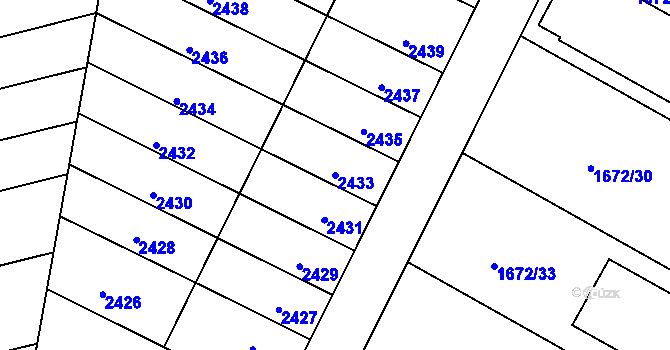 Parcela st. 2433 v KÚ Roudnice nad Labem, Katastrální mapa