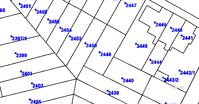 Parcela st. 2448 v KÚ Roudnice nad Labem, Katastrální mapa