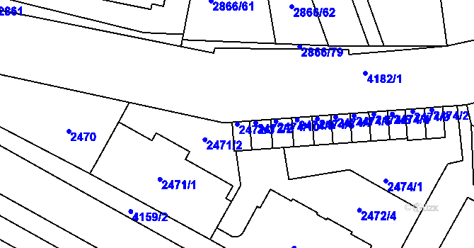 Parcela st. 2472/3 v KÚ Roudnice nad Labem, Katastrální mapa