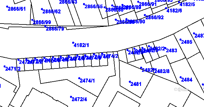 Parcela st. 2474/2 v KÚ Roudnice nad Labem, Katastrální mapa