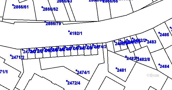 Parcela st. 2474/3 v KÚ Roudnice nad Labem, Katastrální mapa