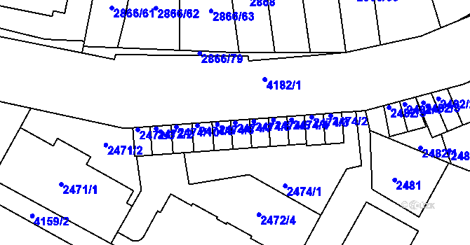 Parcela st. 2474/7 v KÚ Roudnice nad Labem, Katastrální mapa