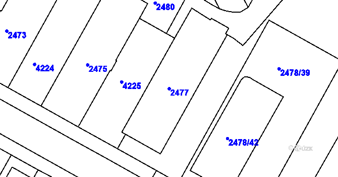 Parcela st. 2477 v KÚ Roudnice nad Labem, Katastrální mapa