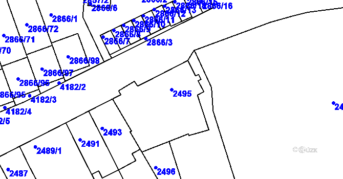 Parcela st. 2495 v KÚ Roudnice nad Labem, Katastrální mapa