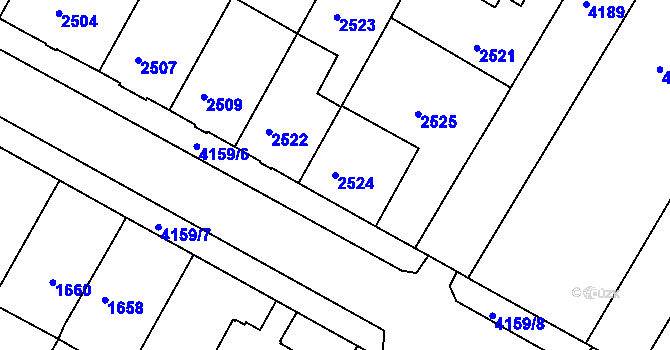 Parcela st. 2524 v KÚ Roudnice nad Labem, Katastrální mapa