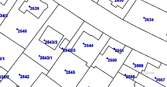 Parcela st. 2544 v KÚ Roudnice nad Labem, Katastrální mapa