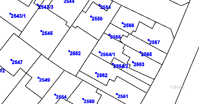 Parcela st. 2564/1 v KÚ Roudnice nad Labem, Katastrální mapa