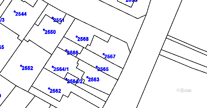 Parcela st. 2567 v KÚ Roudnice nad Labem, Katastrální mapa