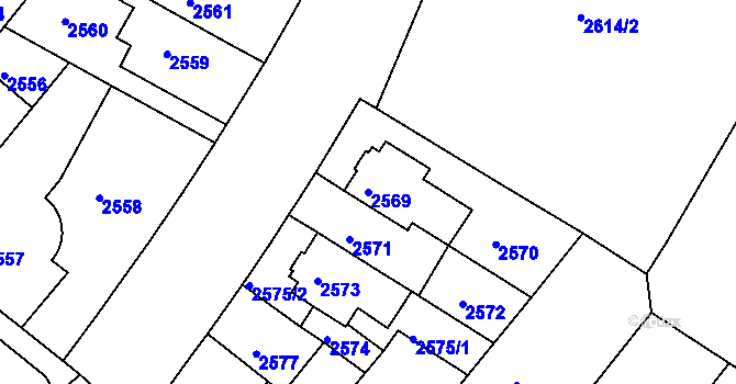 Parcela st. 2569 v KÚ Roudnice nad Labem, Katastrální mapa