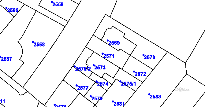 Parcela st. 2571 v KÚ Roudnice nad Labem, Katastrální mapa