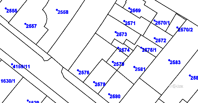 Parcela st. 2577 v KÚ Roudnice nad Labem, Katastrální mapa
