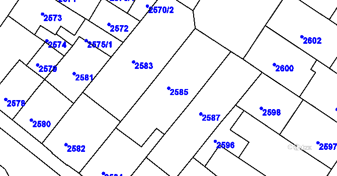 Parcela st. 2585 v KÚ Roudnice nad Labem, Katastrální mapa
