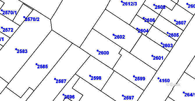 Parcela st. 2600 v KÚ Roudnice nad Labem, Katastrální mapa