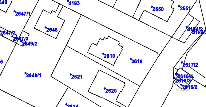 Parcela st. 2618 v KÚ Roudnice nad Labem, Katastrální mapa