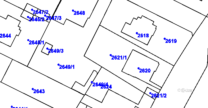 Parcela st. 2621 v KÚ Roudnice nad Labem, Katastrální mapa
