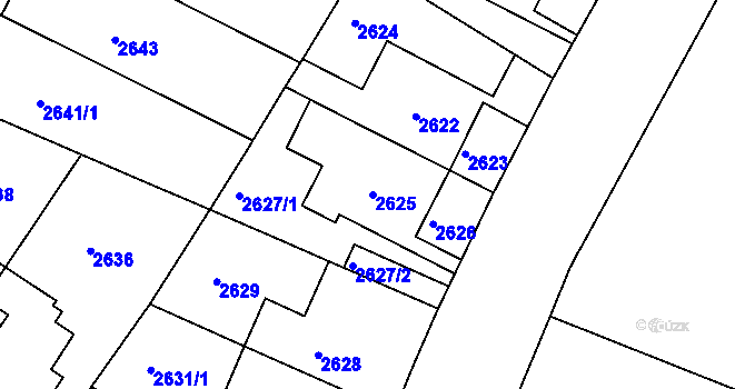 Parcela st. 2625 v KÚ Roudnice nad Labem, Katastrální mapa