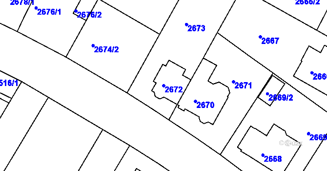 Parcela st. 2672 v KÚ Roudnice nad Labem, Katastrální mapa