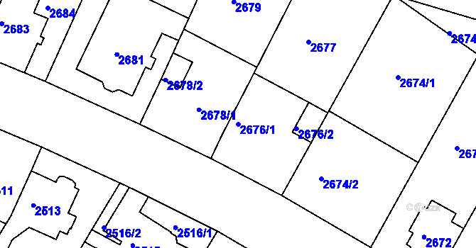 Parcela st. 2676/1 v KÚ Roudnice nad Labem, Katastrální mapa
