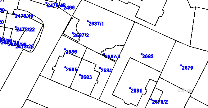 Parcela st. 2687/3 v KÚ Roudnice nad Labem, Katastrální mapa