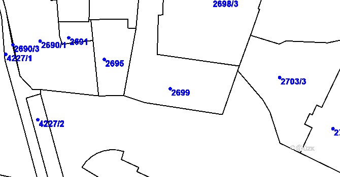 Parcela st. 2699 v KÚ Roudnice nad Labem, Katastrální mapa