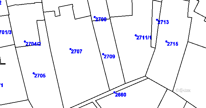 Parcela st. 2709 v KÚ Roudnice nad Labem, Katastrální mapa