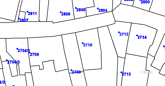 Parcela st. 2710 v KÚ Roudnice nad Labem, Katastrální mapa