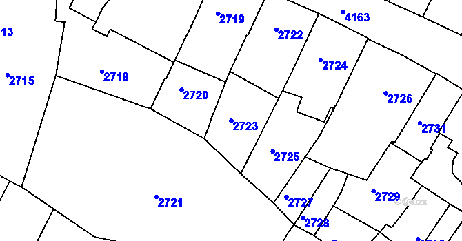 Parcela st. 2723 v KÚ Roudnice nad Labem, Katastrální mapa