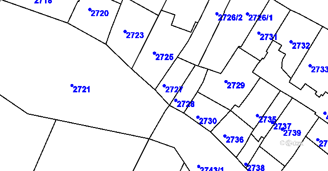 Parcela st. 2727 v KÚ Roudnice nad Labem, Katastrální mapa