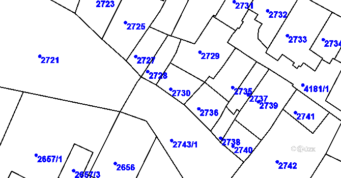 Parcela st. 2730 v KÚ Roudnice nad Labem, Katastrální mapa