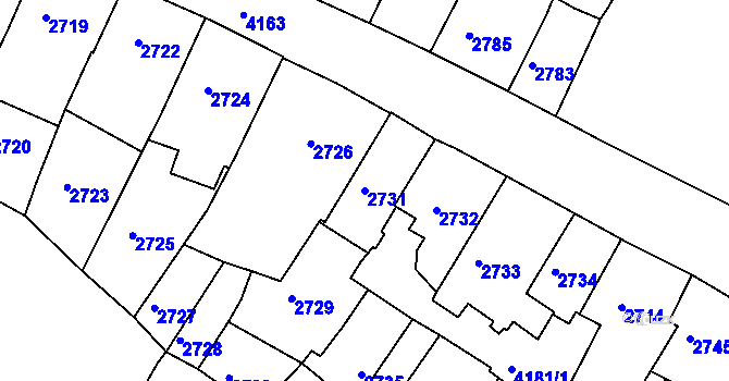 Parcela st. 2731 v KÚ Roudnice nad Labem, Katastrální mapa