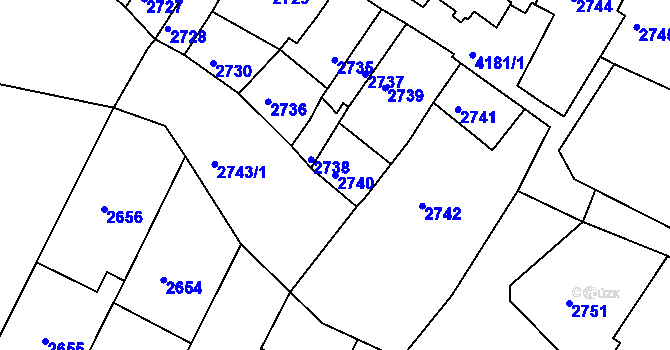 Parcela st. 2740 v KÚ Roudnice nad Labem, Katastrální mapa