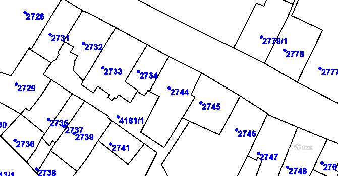Parcela st. 2744 v KÚ Roudnice nad Labem, Katastrální mapa