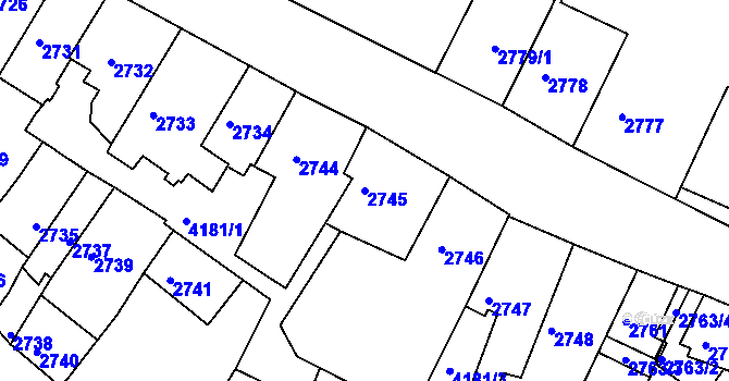 Parcela st. 2745 v KÚ Roudnice nad Labem, Katastrální mapa