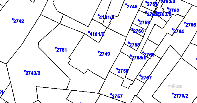 Parcela st. 2749 v KÚ Roudnice nad Labem, Katastrální mapa