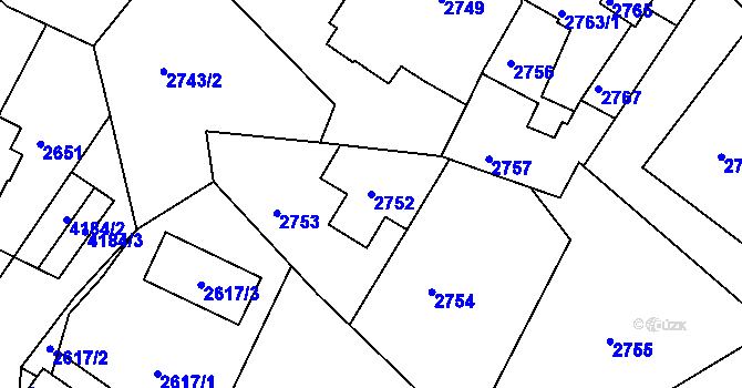 Parcela st. 2752 v KÚ Roudnice nad Labem, Katastrální mapa
