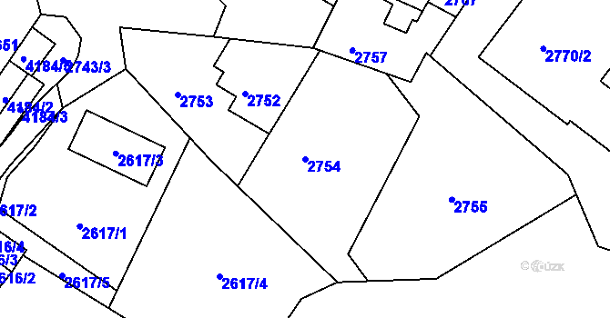 Parcela st. 2754 v KÚ Roudnice nad Labem, Katastrální mapa