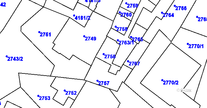 Parcela st. 2756 v KÚ Roudnice nad Labem, Katastrální mapa