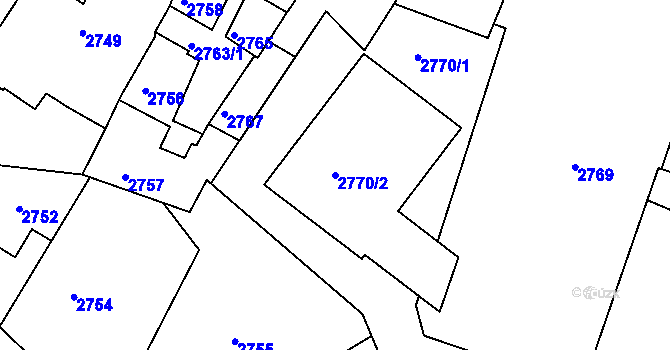 Parcela st. 2770/2 v KÚ Roudnice nad Labem, Katastrální mapa