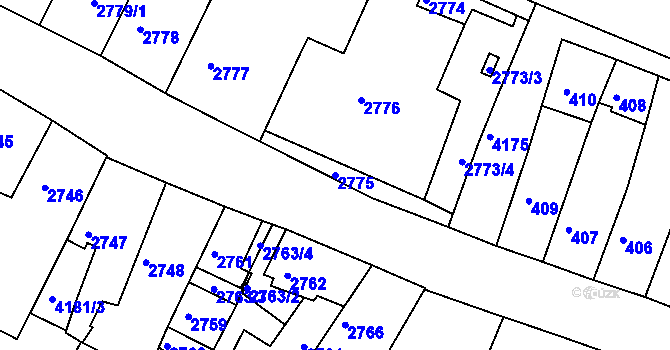 Parcela st. 2775 v KÚ Roudnice nad Labem, Katastrální mapa