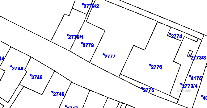 Parcela st. 2777 v KÚ Roudnice nad Labem, Katastrální mapa