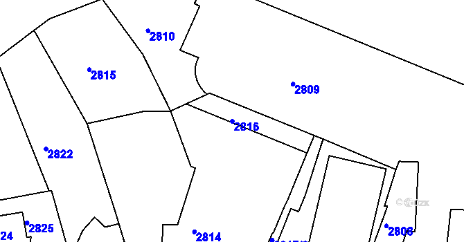 Parcela st. 2816 v KÚ Roudnice nad Labem, Katastrální mapa