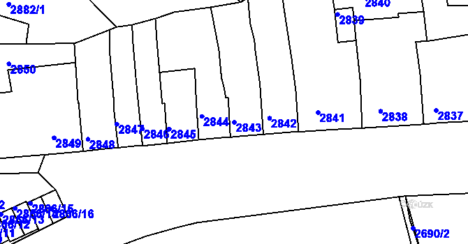 Parcela st. 2843 v KÚ Roudnice nad Labem, Katastrální mapa