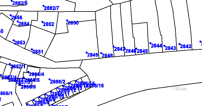 Parcela st. 2848 v KÚ Roudnice nad Labem, Katastrální mapa