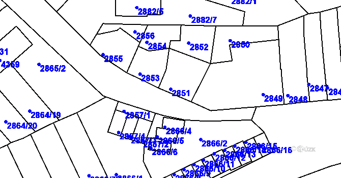 Parcela st. 2851 v KÚ Roudnice nad Labem, Katastrální mapa