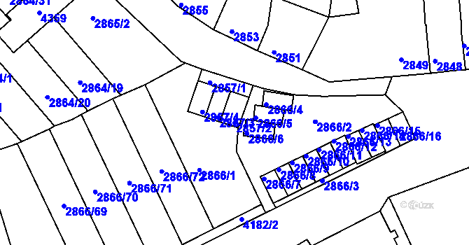 Parcela st. 2857/2 v KÚ Roudnice nad Labem, Katastrální mapa