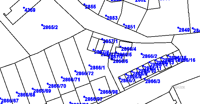Parcela st. 2857/3 v KÚ Roudnice nad Labem, Katastrální mapa