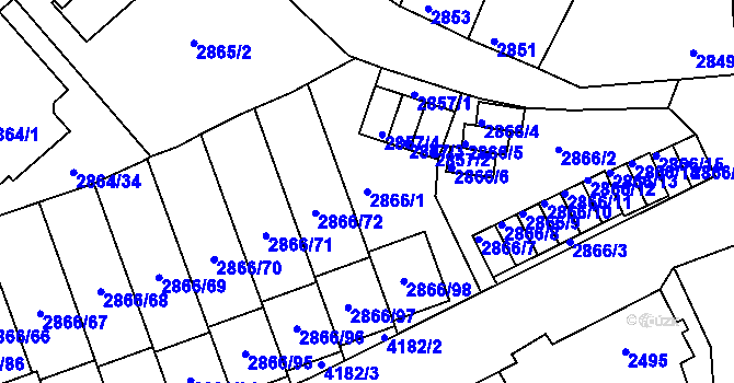 Parcela st. 2866/1 v KÚ Roudnice nad Labem, Katastrální mapa