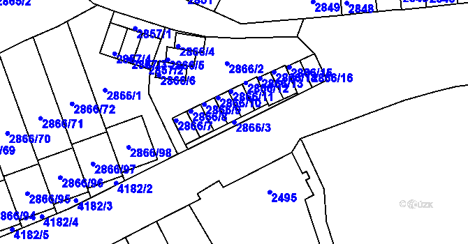 Parcela st. 2866/3 v KÚ Roudnice nad Labem, Katastrální mapa
