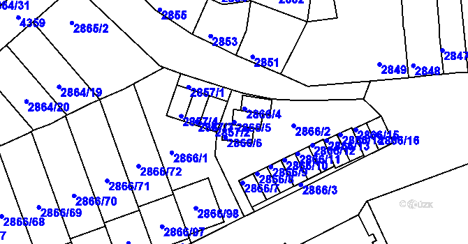 Parcela st. 2866/5 v KÚ Roudnice nad Labem, Katastrální mapa
