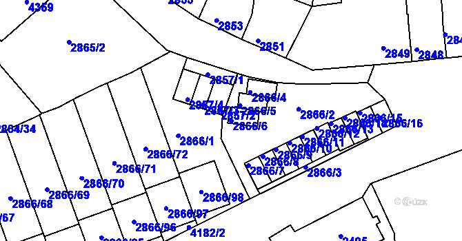 Parcela st. 2866/6 v KÚ Roudnice nad Labem, Katastrální mapa